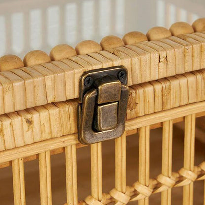 Natural Rattan Storage Boxes with Glass Lids - Set of 2 Decorative Woven Organizers