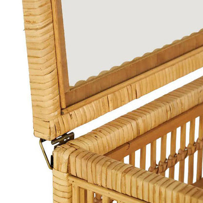 Natural Rattan Storage Boxes with Glass Lids - Set of 2 Decorative Woven Organizers