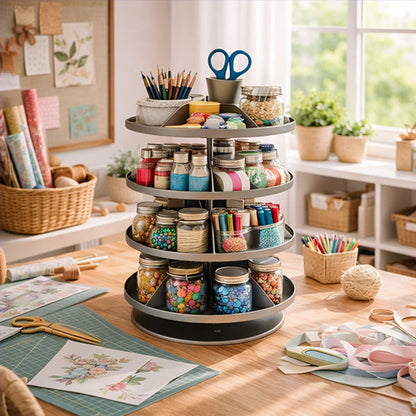 Dark Grey 4-Tier Rotating Storage Tower - Metal Spinning Organizer