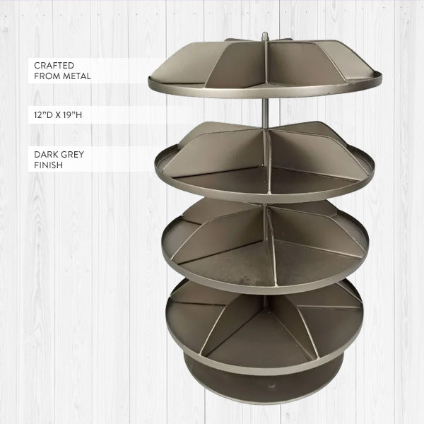 Dark Grey 4-Tier Rotating Storage Tower - Metal Spinning Organizer