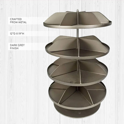 Dark Grey 4-Tier Rotating Storage Tower - Metal Spinning Organizer