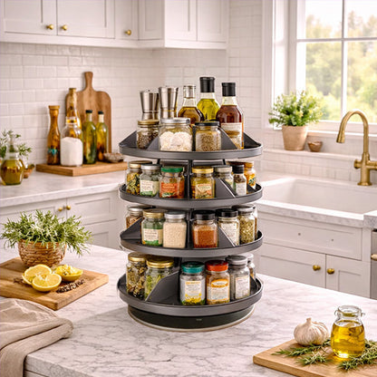 Dark Grey 4-Tier Rotating Storage Tower - Metal Spinning Organizer