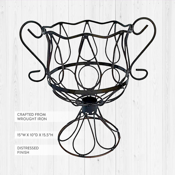 Wrought Iron Trophy Urn Planter with Scrollwork Handles