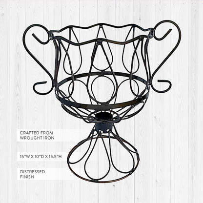 Wrought Iron Trophy Urn Planter with Scrollwork Handles