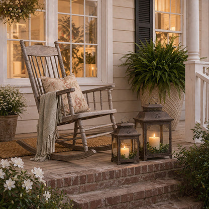 Rustic Metal and Glass Lantern, Set of 2 | Antique Brown Decorative Candle Holders