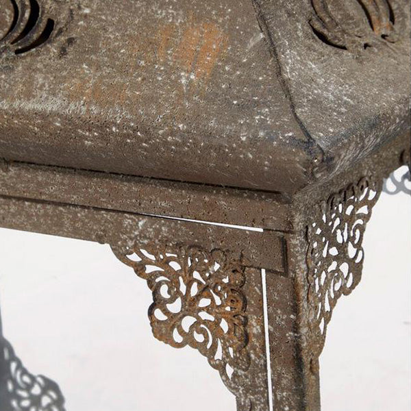 Rustic Metal and Glass Lantern, Set of 2 | Antique Brown Decorative Candle Holders