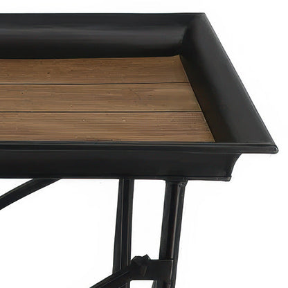 Black Metal X-Frame Tray Table with Wood Plank Top