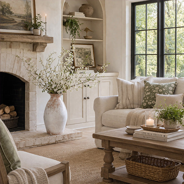 Distressed White Metal Vase - Vintage Farmhouse Floor Vase