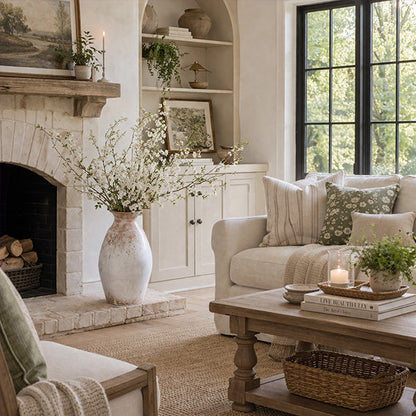 Distressed White Metal Vase - Vintage Farmhouse Floor Vase