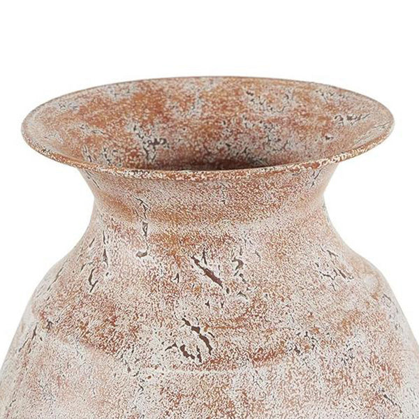 Distressed White Metal Vase - Vintage Farmhouse Floor Vase